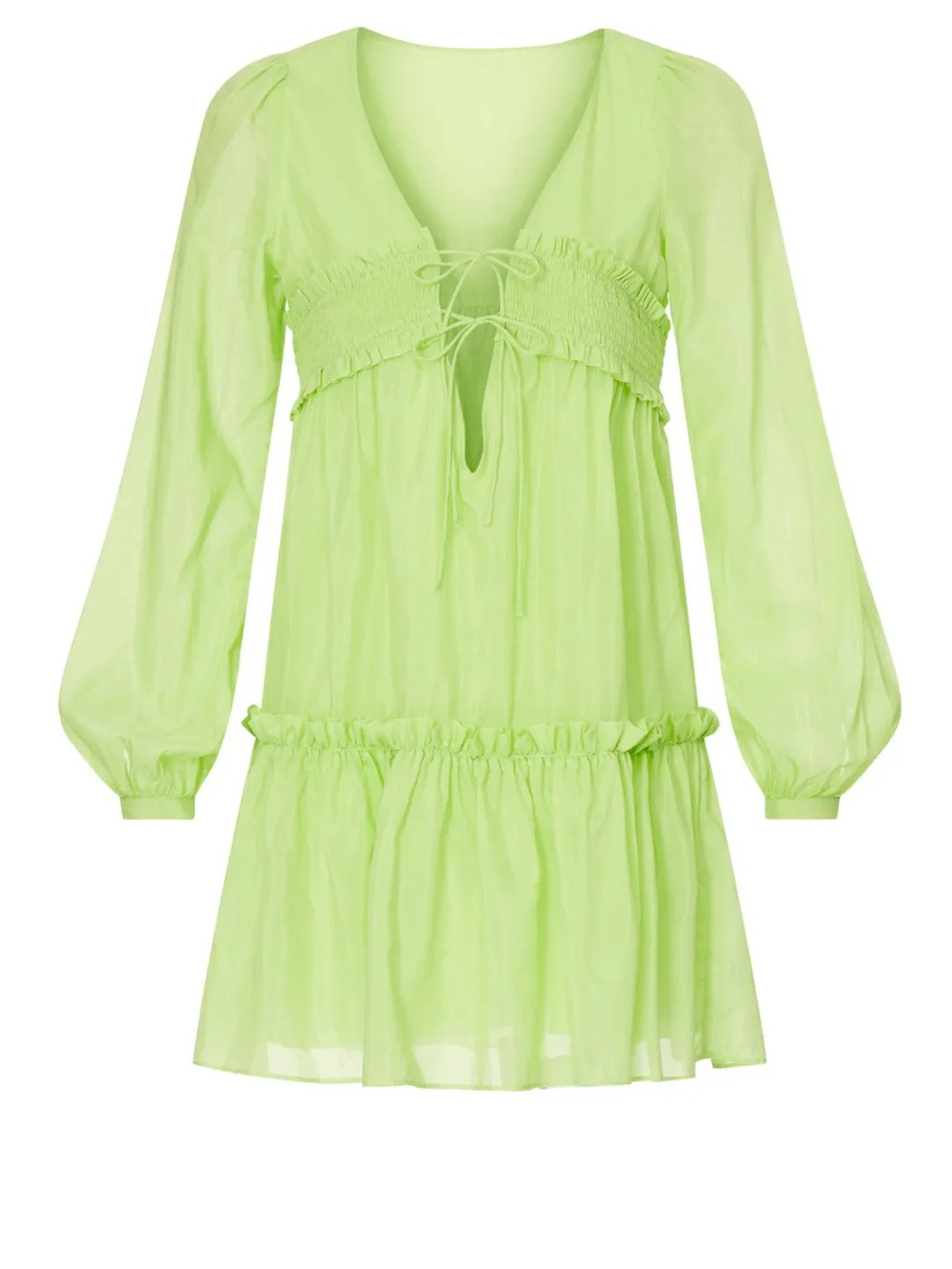 NICHOLAS Neon Lime Babydoll Mini Dress Boho Fairycore